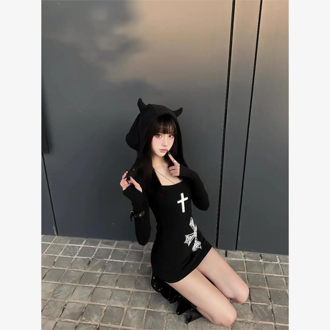 Retro Amerikaanse Lange Sve T-shirt Dames Lente Zomer Nieuwe Bla Cross Print Base irt Sexy Slim Fit Top Cool Sle Pure C...