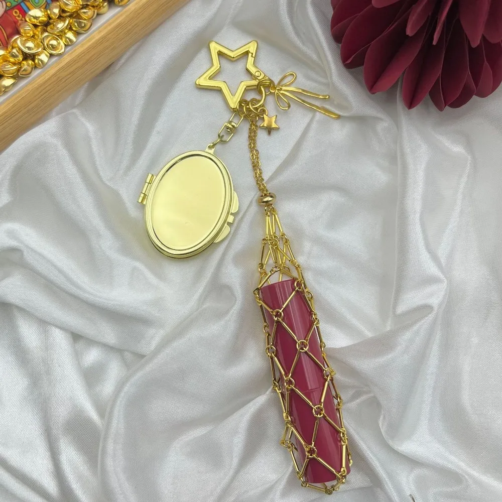 Y2K Style Metal Custom Lipstick Net Pocket Keychain Mirror Car Keyring Waist Pouch Minimalist Cool Earphone Cover Pendant Gift view 5