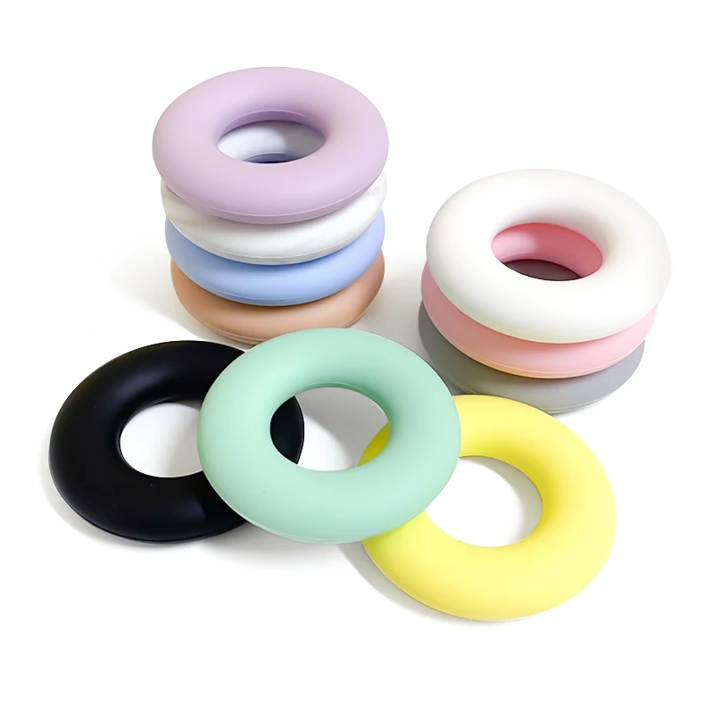 10pcs Silicone Doughnut Food Grade Teether DIY Nursing Jewelry Sensory Chewing Toy Accessories - Image 2
