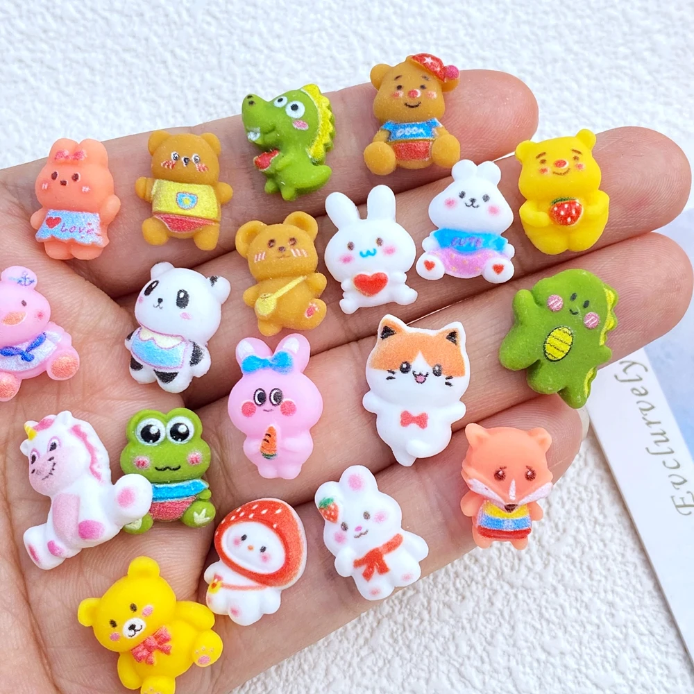 20Pcs New Cute Resin Mini Bear, Rabbit, Dinosaur, Frog Series Flat Back Manicure Parts Embellishments For Hair Bows Accessories