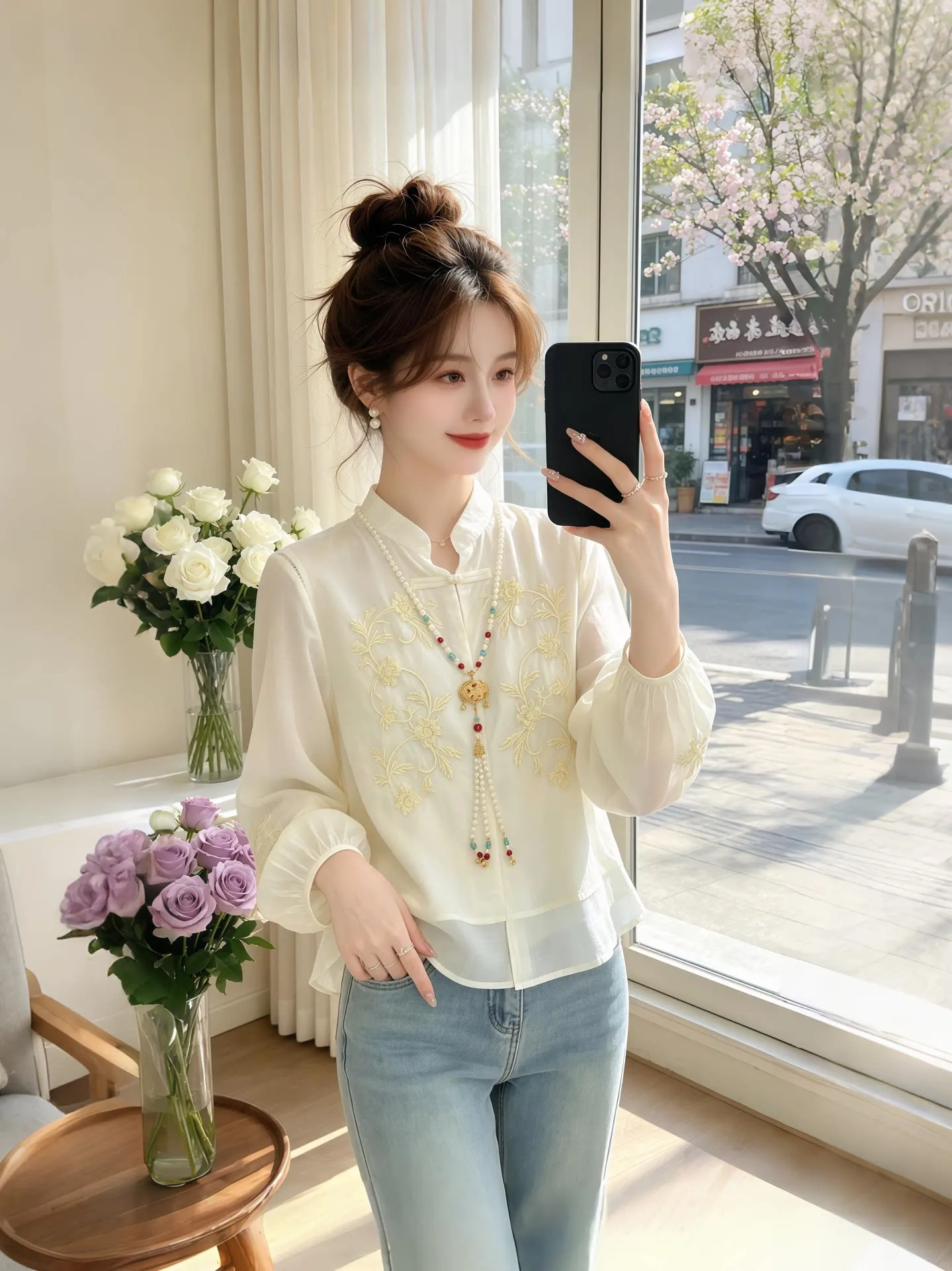 

Elegant Embroidered Shirt Women's Fashion Spring New Style Versatile Long Sleeve Breathable Comfortable Korean Version Office...
