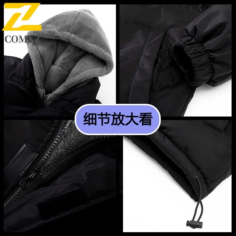 COMXZ 2025 Autumn Winter Plus Size Mens Cotton Jacket M-8XL Hooded Two Piece Style Fleece Lined Coat Long sleeve windbreaker