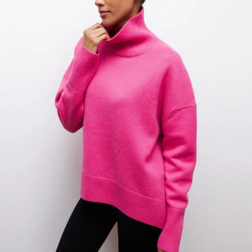 Autumn Sweater Cozy High Collar Women's Sweater for Fall Winter Thick Warm Soft Pullover with Neck Protection Long Sleeve Loose
