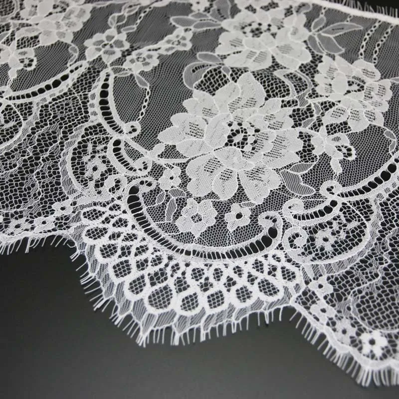 (3 meters/lot) 27cm White Flowers Embroidered Eyelash Lace Fabric Trim Decoration Love Wedding Dress Accessories Manual DIY