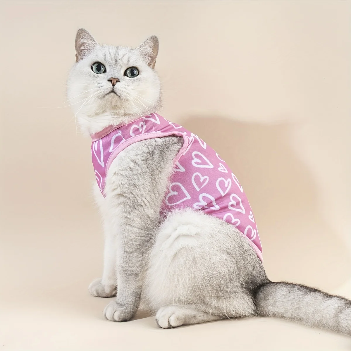 Pet clothes: dog and cat vest comfortable, breathable, elastic, not tight, full of pink hearts