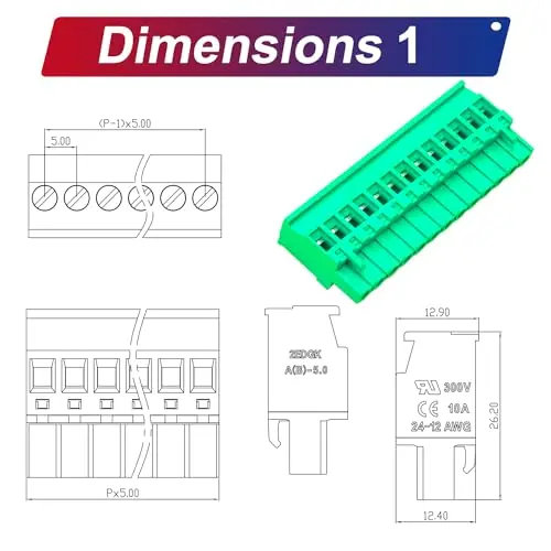 5.0mm Phoenix Connector 13 Pin, Green PCB Screw Terminal Block Connector Screw Connection (1Pcs 5.0M-ZK-13P)