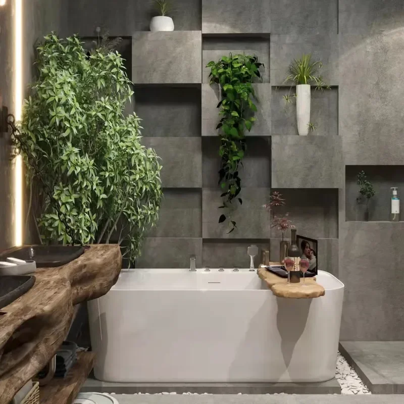for Qimei Artificial Stone Bathtub for Hotel Engineering and Homestay with Free Fumigation Wooden Box