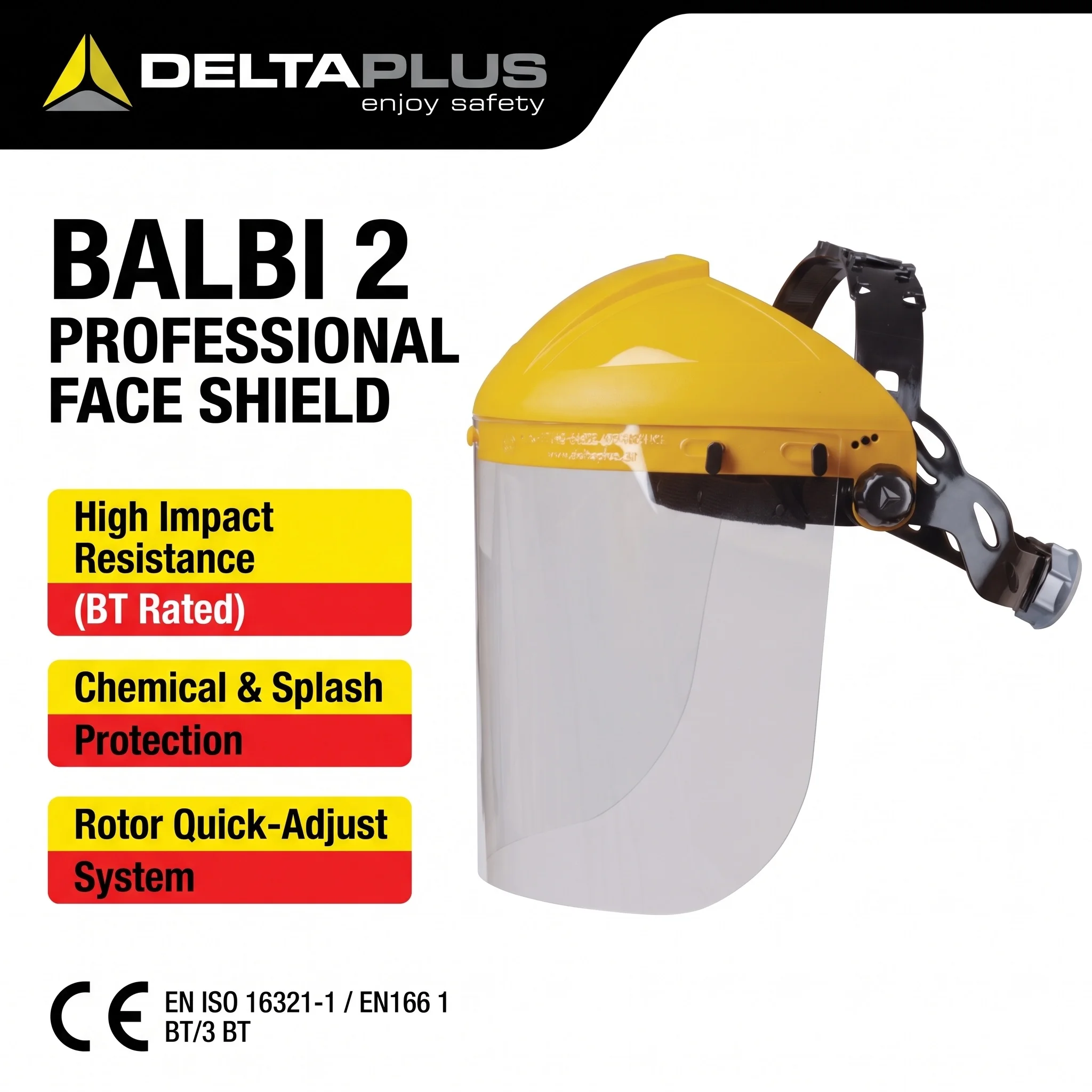DELTAPLUS 101304 BALBI2 PC Face Shield Chemical Splash Impact Resistant Full Safety Visor Anti-Fog Protection Screen Headwear