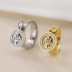 Amaxer Fashion Stainless Steel Tree of Life Charms Pendant Ring Zircon Stone Elegant Jewelry Anniversary Gifts For Women