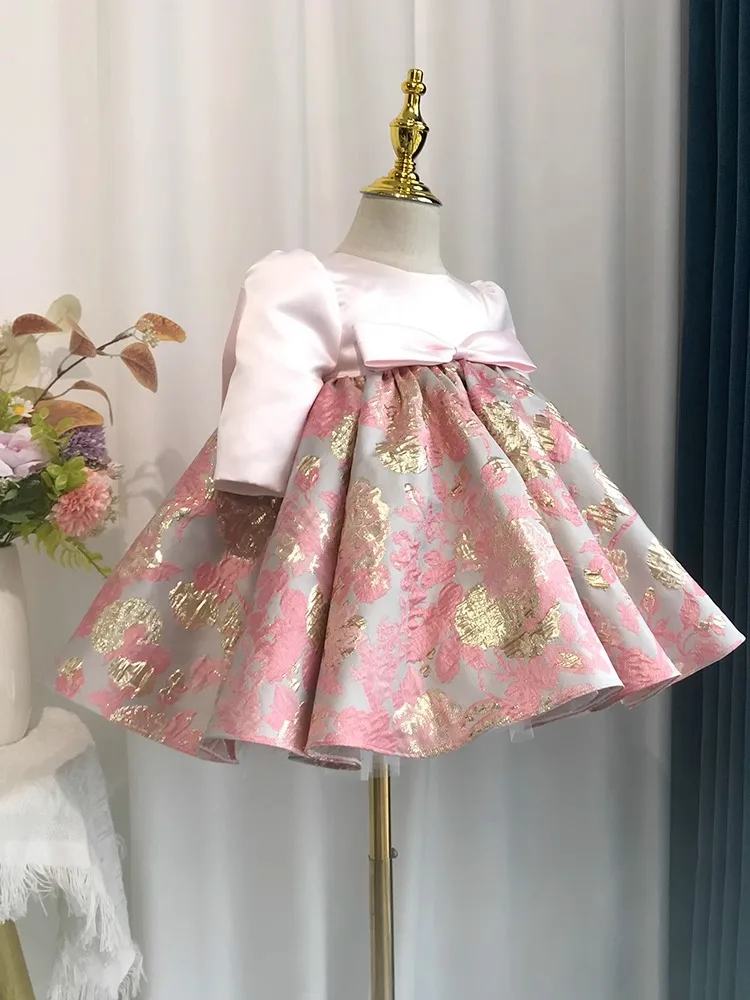 

First Birthday Floral Dress for Baby Girls Kids Elegant Beading Christening Dresses Children Flower Girl Ball Gowns with Big Bow