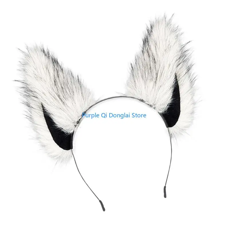 L21E Faux Furs แมวสุนัขจิ้งจอกหูสำหรับผู้หญิงฮาโลวีนคอสเพลย์อุปกรณ์เสริมผม Furry สัตว์หูผม Hoop
