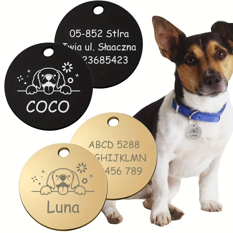 1 pièce Plaque d'identification personnalisée pour chien et chat, avec texte personnalisé et informations privées, accessoire anti-perte pour collier de chien