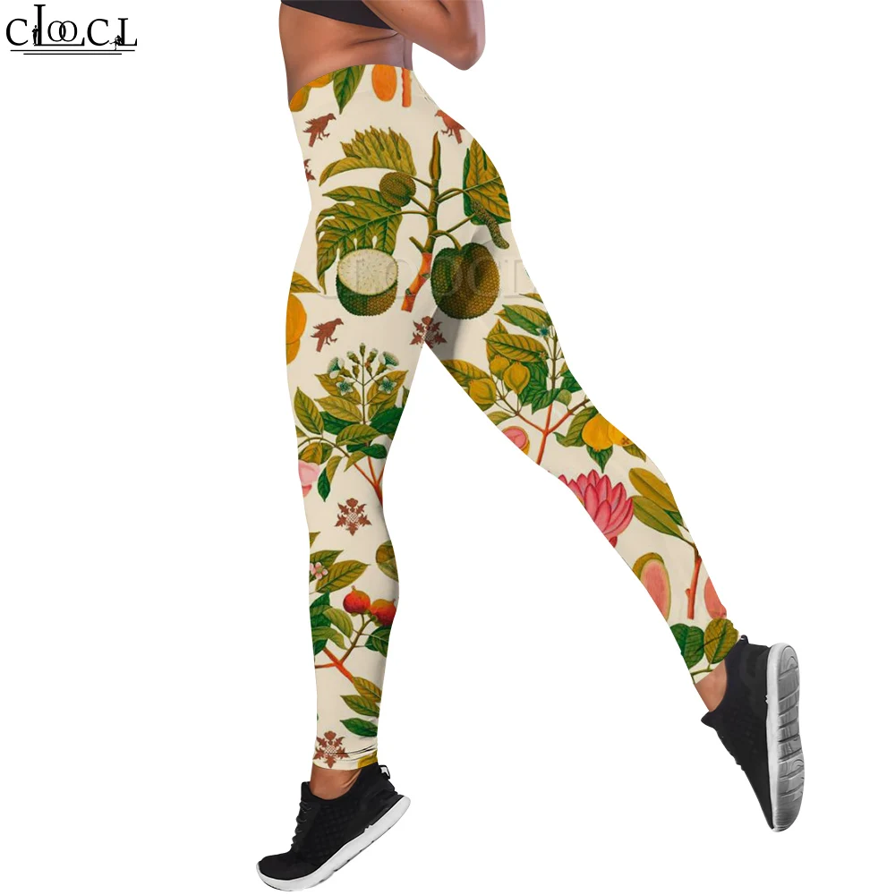 CLOOCL Leggings da donna retrò Foresta Grafica di frutta selvatica Pantaloni stampati in 3D Allenamento in palestra Pantaloni leggings elasticizzati morbidi e sottili da donna