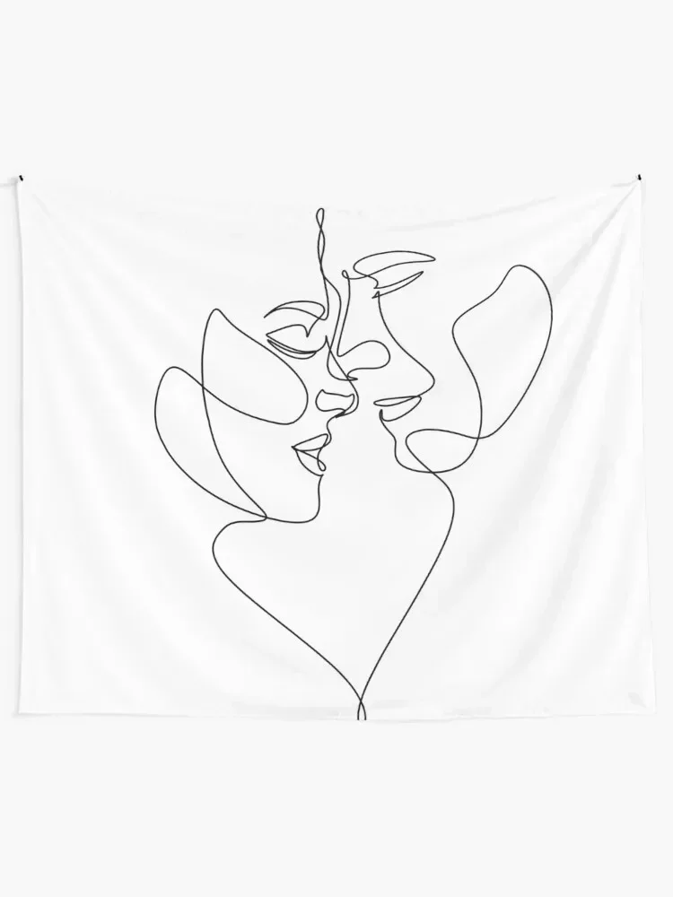 Couple one line art. Love print. 2 faces. Man and woman. Love art. Symbol of love Tapestry Wall Decoration Items Tapestry