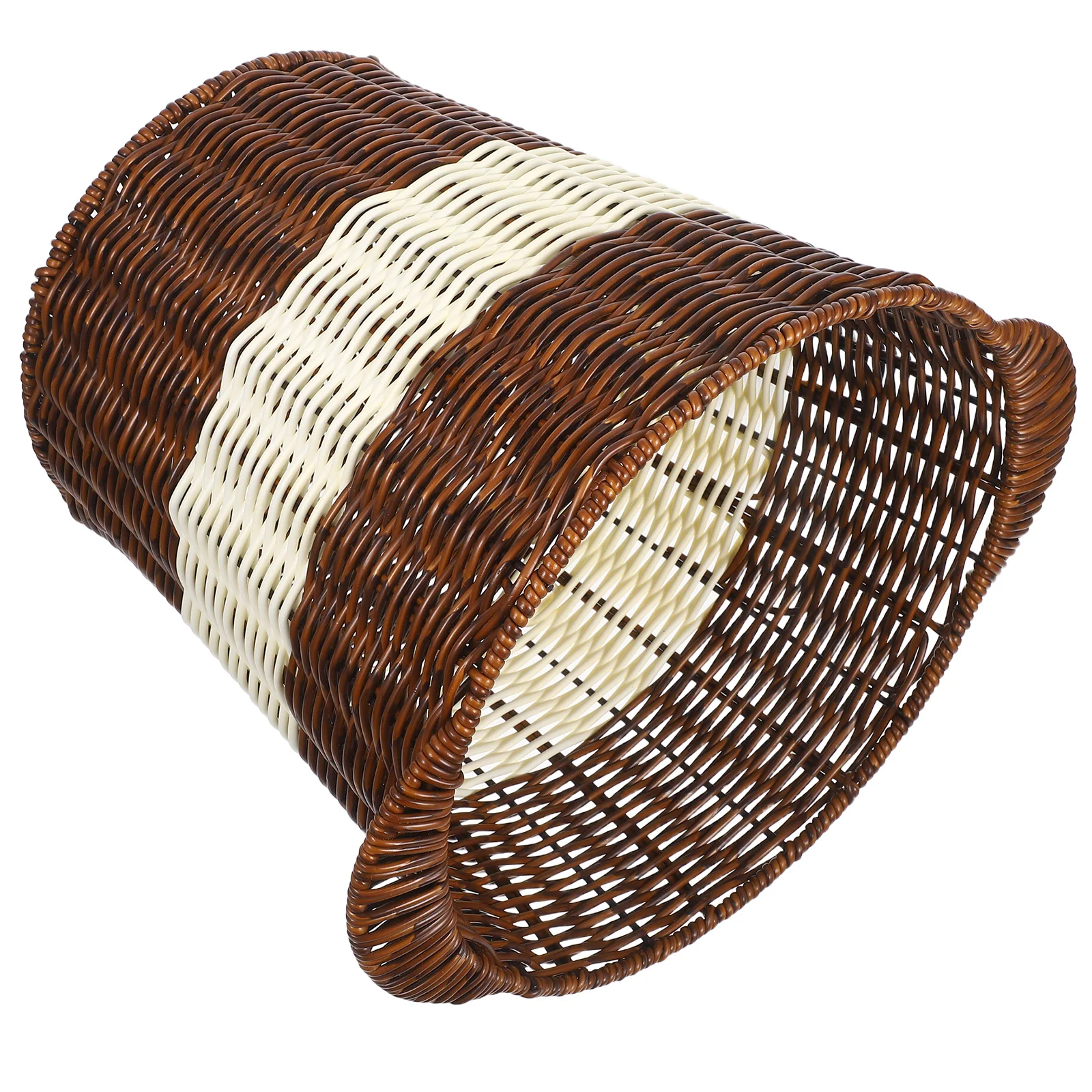 

Handwoven Imitation Rattan Woven Waste Basket For Office Breathable Garbage Can Conference Rooms Reception Areas Desks Modern