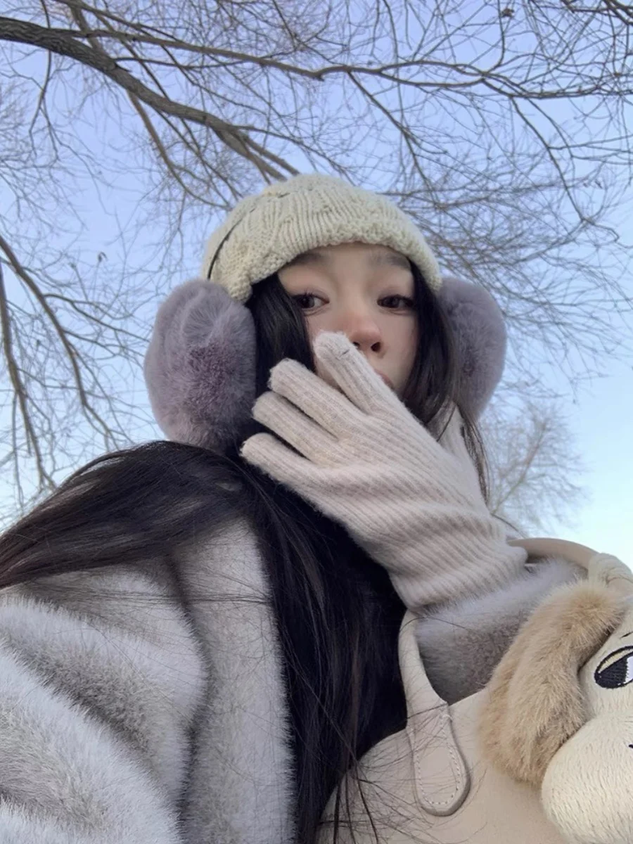 Abrigo de Piel Sintética Ecológico para Mujer, Corte Holgado, Elegante, Piel Sintética de Aspecto Natural, Estilo Coreano, Cuello en V, Manga Larga