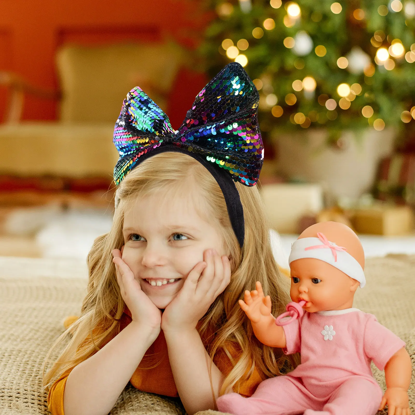 

Блестящая повязка на голову с пайетками и бантом, большая блестящая повязка для волос для девочек и женщин, для фестивалей и вечеринок, удобный блестящий головной убор