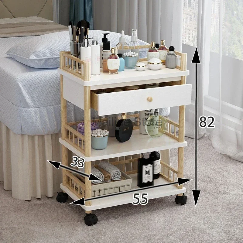 Beauty Salon Solid Wood Salon Trolleys Modern Salon Furniture Barber Shop Special Tool Trolley Storage Rack Home Mobile Trolley