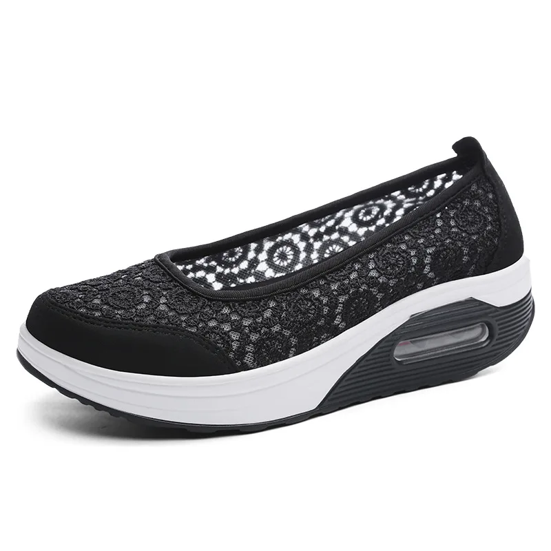 Platforma modowa damskie buty sportowe Slip on Mesh lekkie oddychające buty do biegania Plus rozmiar jednolity kolor wszechstronny Zapatos Mujer