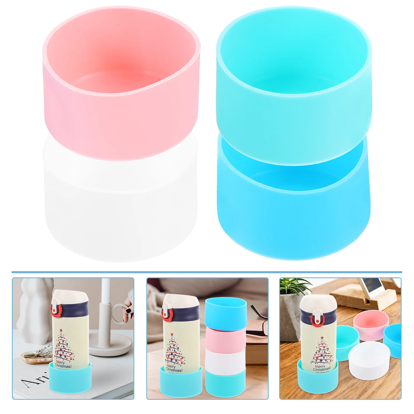 

4Pcs Silicone Boot Sleeve for Bottle Bottom Protector Anti-Skid Reusable Insulation Cover Travel Coffee Cup Tumbler Flask Sleeve
