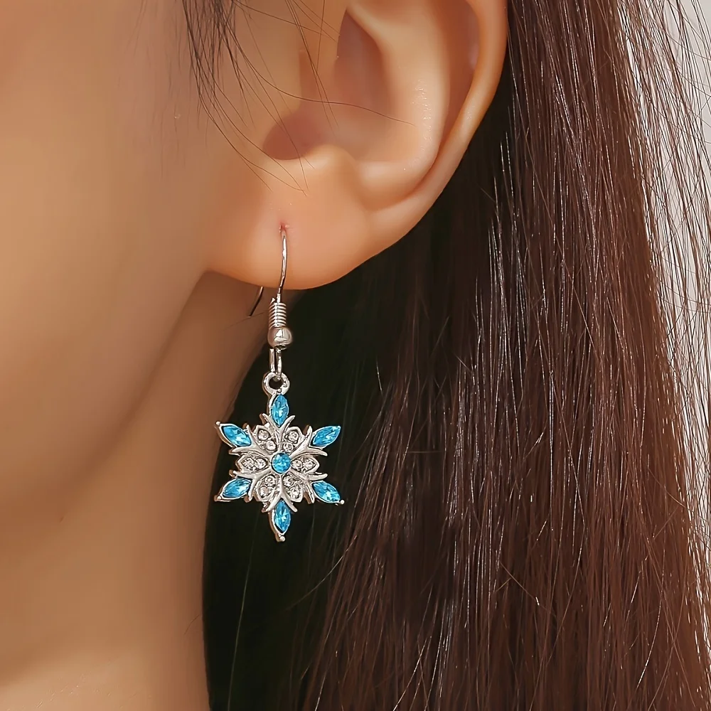 European and American style creative water blue snowflake earrings necklace two-piece set women's wedding decoration earrings