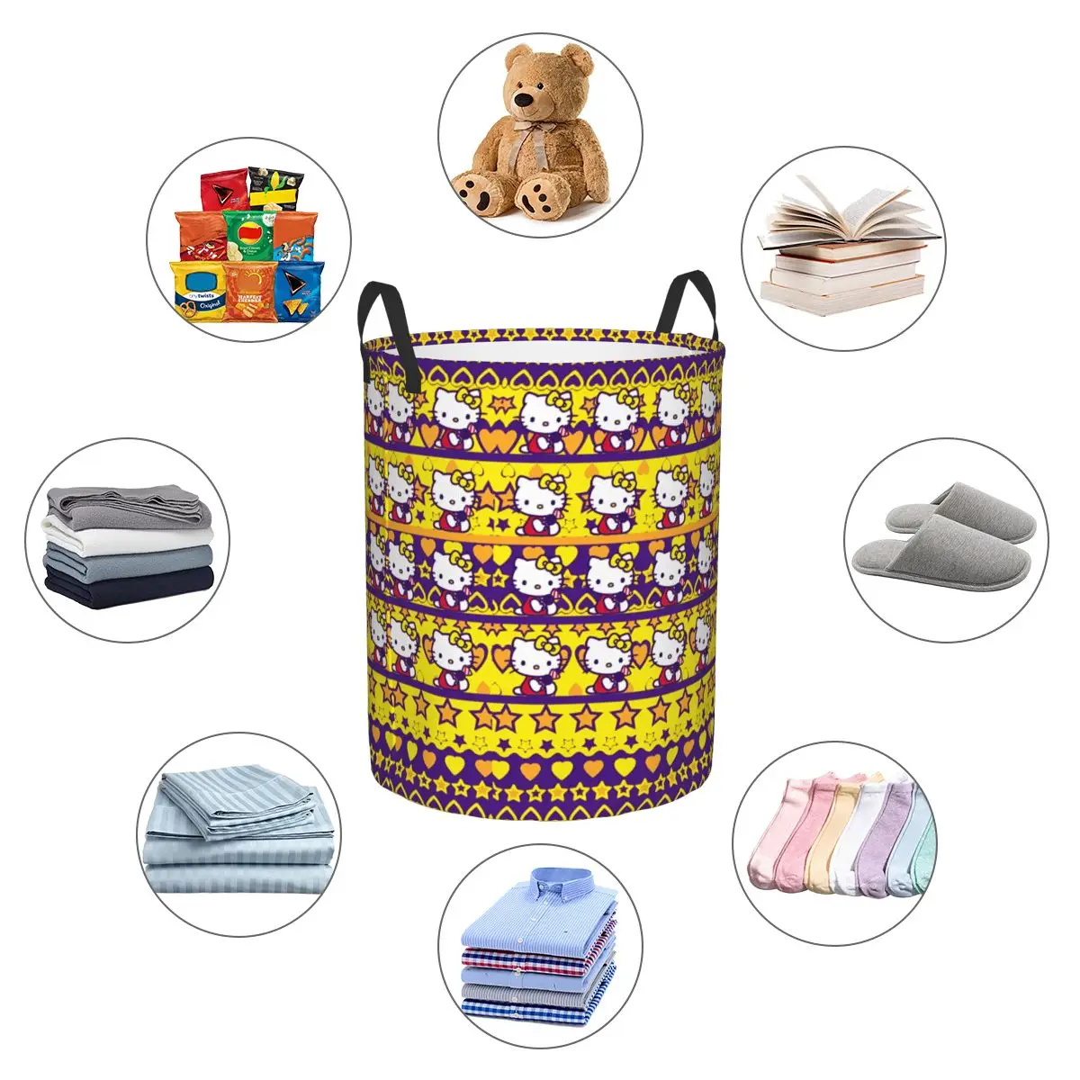 Custom Kitties Kitten Laundry Hamper Large Storage Basket Cat Cartoon Girls Boys Toy Organizer view 5