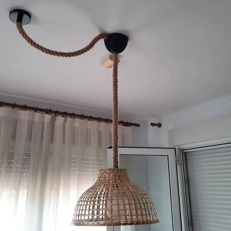 MANVIV sznurek z konopi w stylu Vintage lampa wisząca podstawa E27 żyrandole AC85V-265V lampy wiszące przemysłowej kreatywna dekoracja domu na