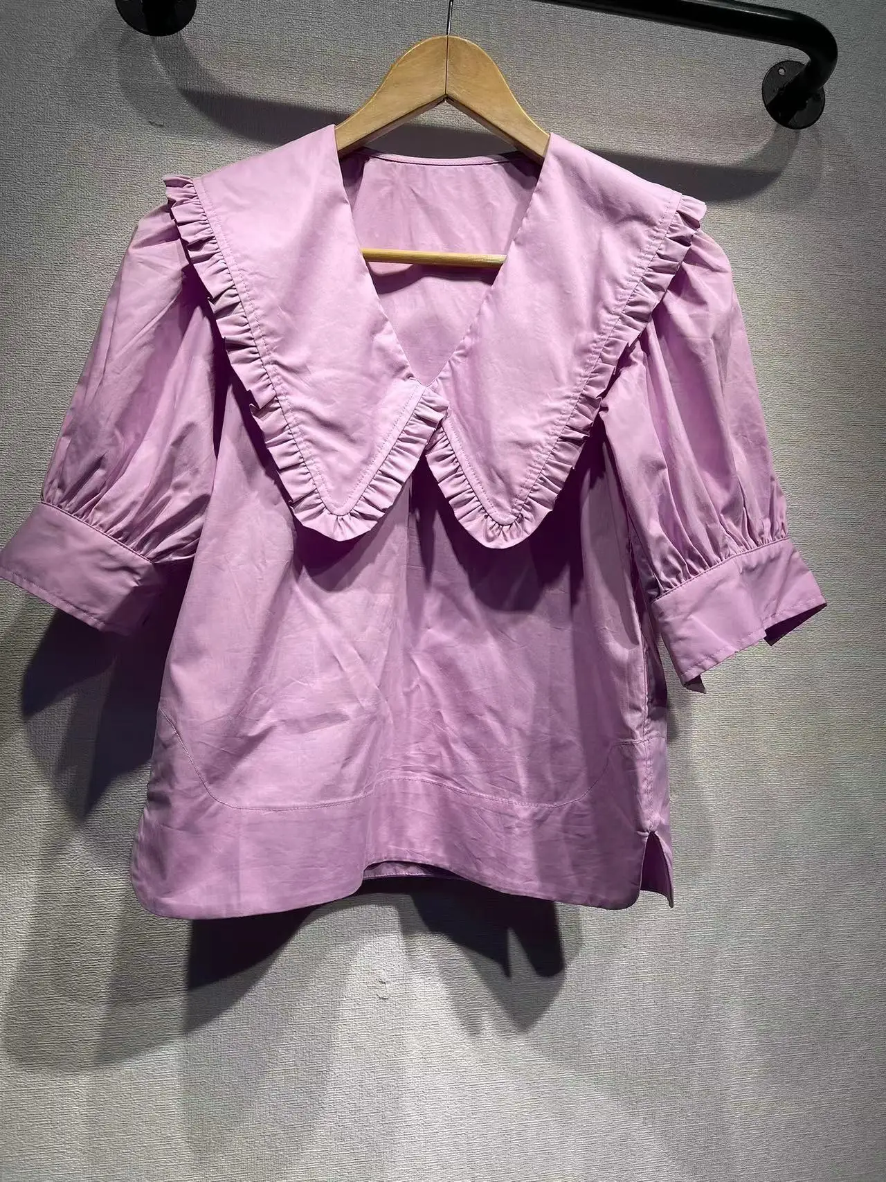 

Nordic Spring Summer New V-ne Bubble Sve Silk Cotton ort Sve irt Women's 3243 Ele Faion Ladies' Blouse