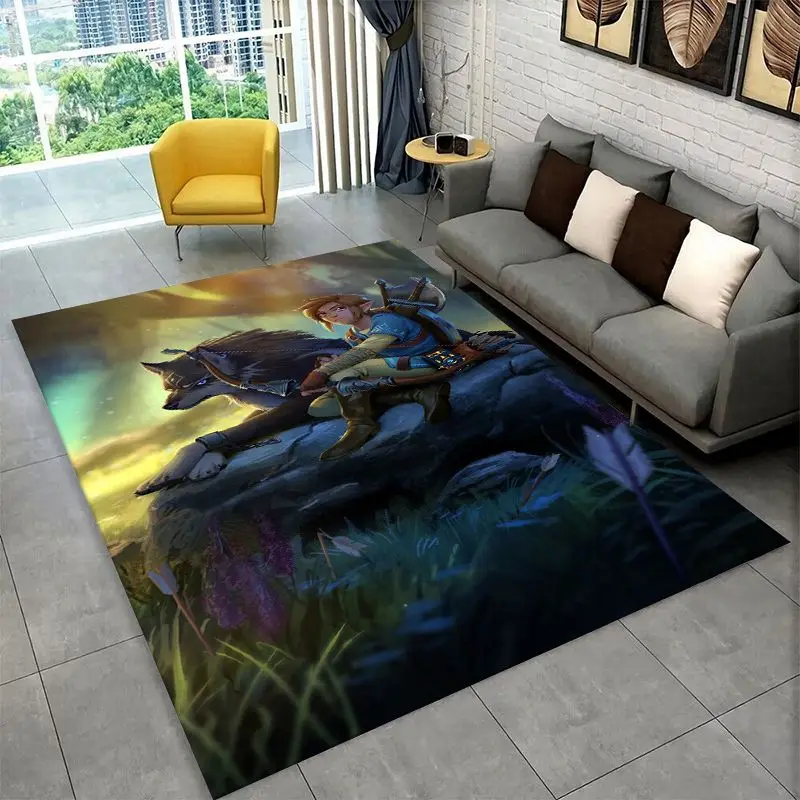 Classic Z-Zelda Cartoon Games Non-Slip Area Rug for Living Room,Bedroom,Playroom,Soft Carpet Floor Mat Home Decor Rug Kids Room view 3
