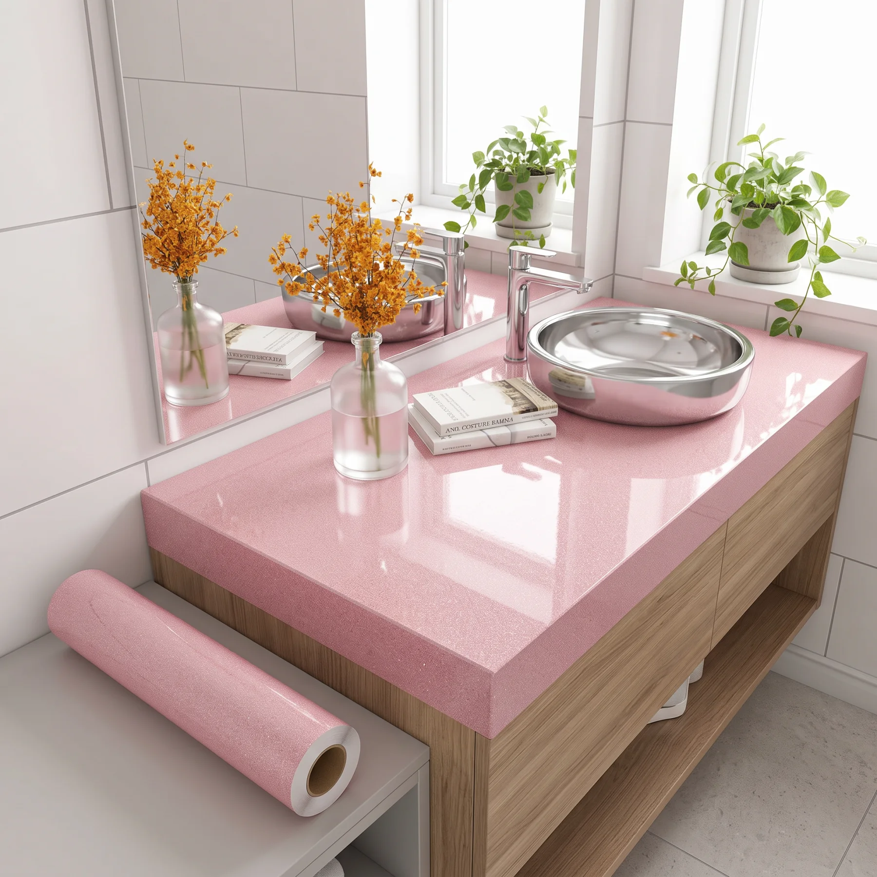 DIY PVC Pearl Film Waterproof Wallpaper Self-adhesive Pink/White High Gloss Wardrobe Kitchen Furniture Wall Stickers for Room D