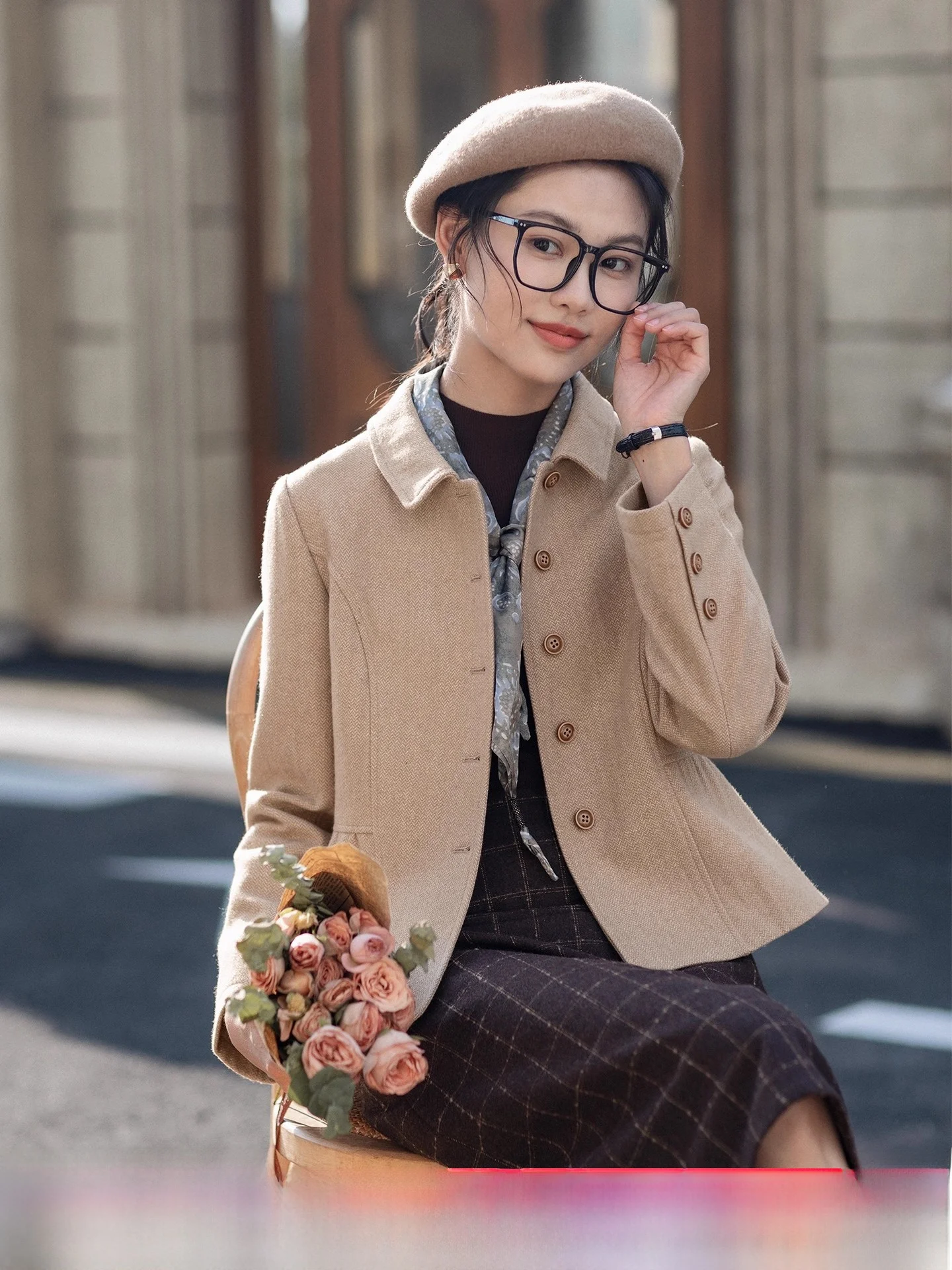 

Khaki Woolen Coat Women's ort Slim Fit Autumn Winter New Sle Top Quali Faionable Commute Artistic Pure Wool Blend