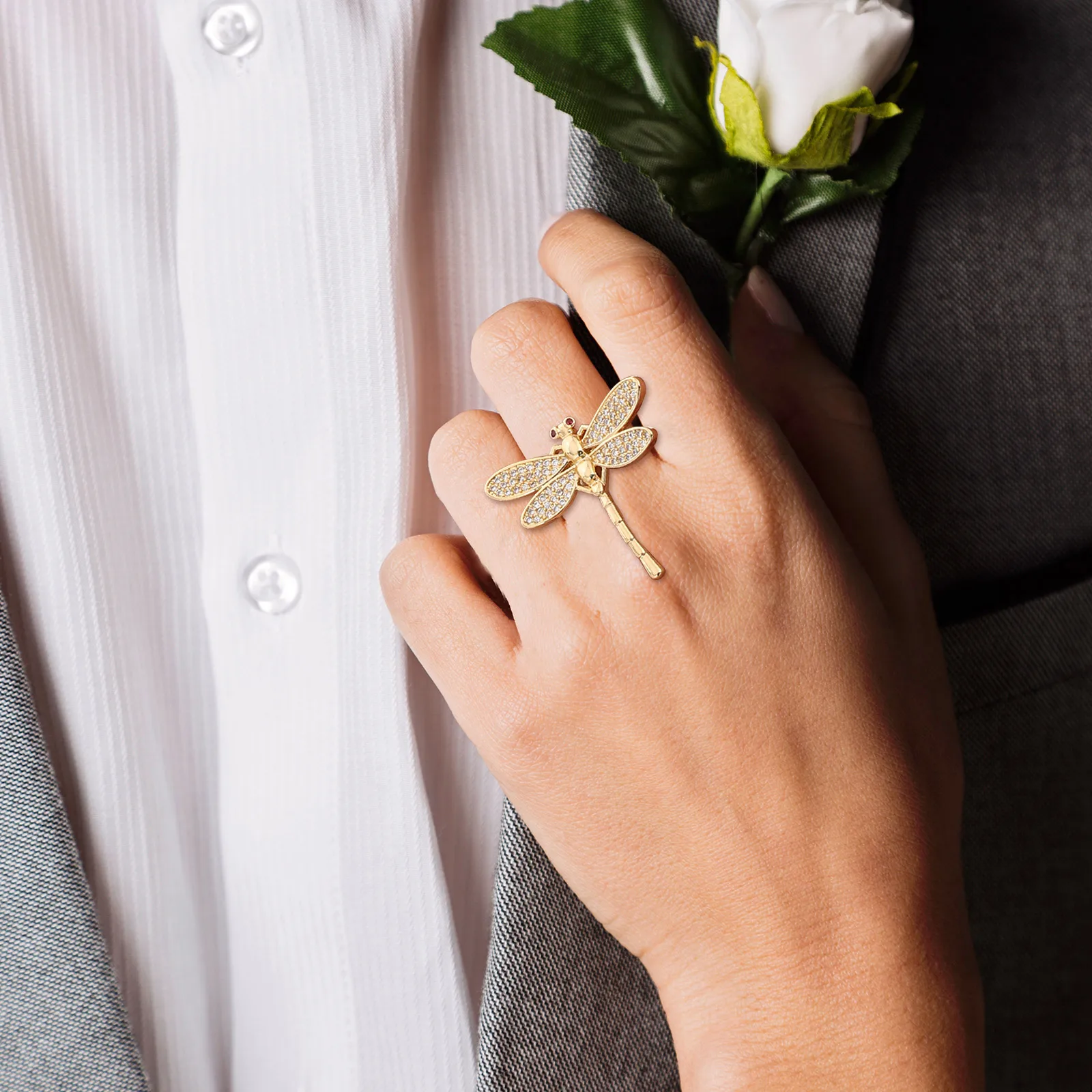 

Zircon Dragonfly Women Color Preserving Gold Plated Copper Fashion Rings For Women Adjustable Size Fashion Statement Zirconia B