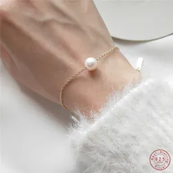 Korea 925 Sterling Silver Natural Freshwater Pearl Thin Bracelet for Women Simple Temperament Accessories Hand Accessories