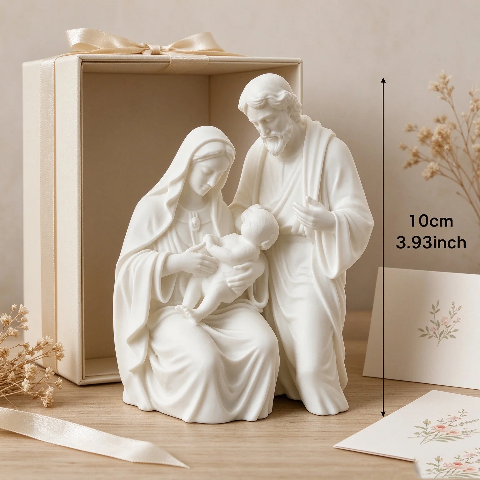 Holy Family Statue White Resin Figurine Virgin Mary Joseph Baby Jesus Sculpture Catholic Religious Home Desktop Ornament