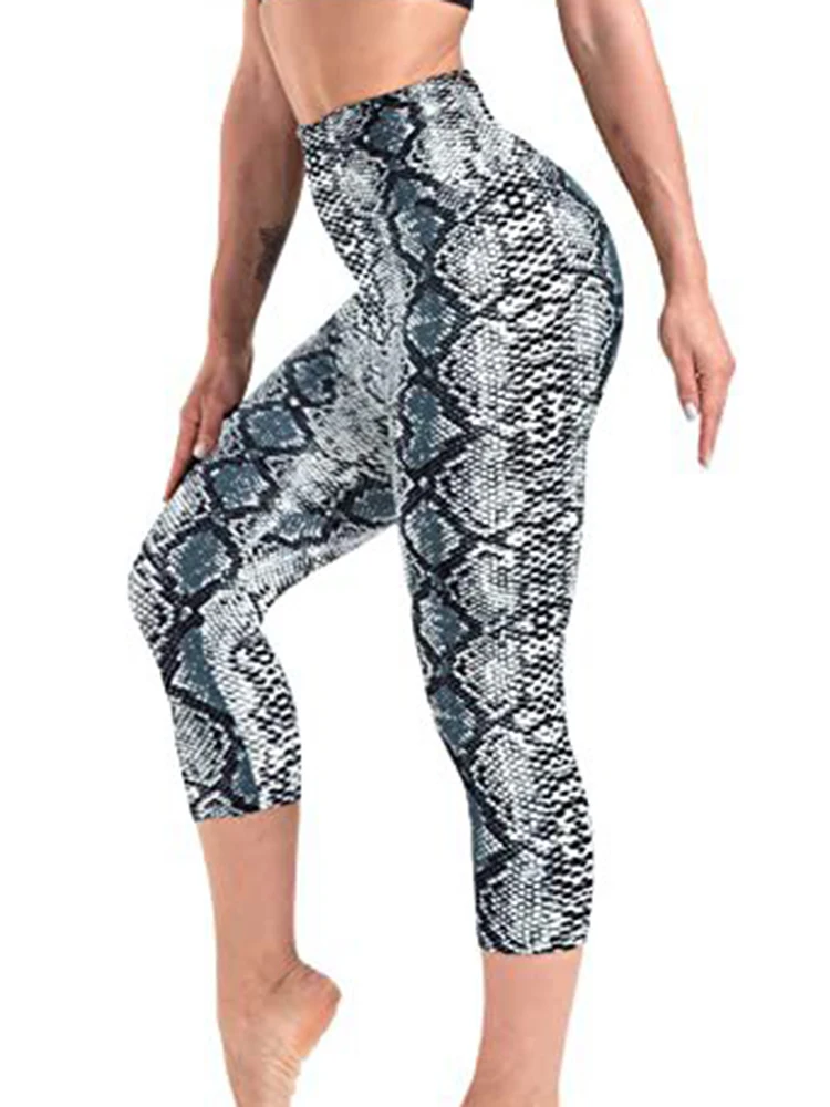 Leggings de ginástica casual esticada feminina, calça cortada, elástico Fitness Capris, estampas de verão