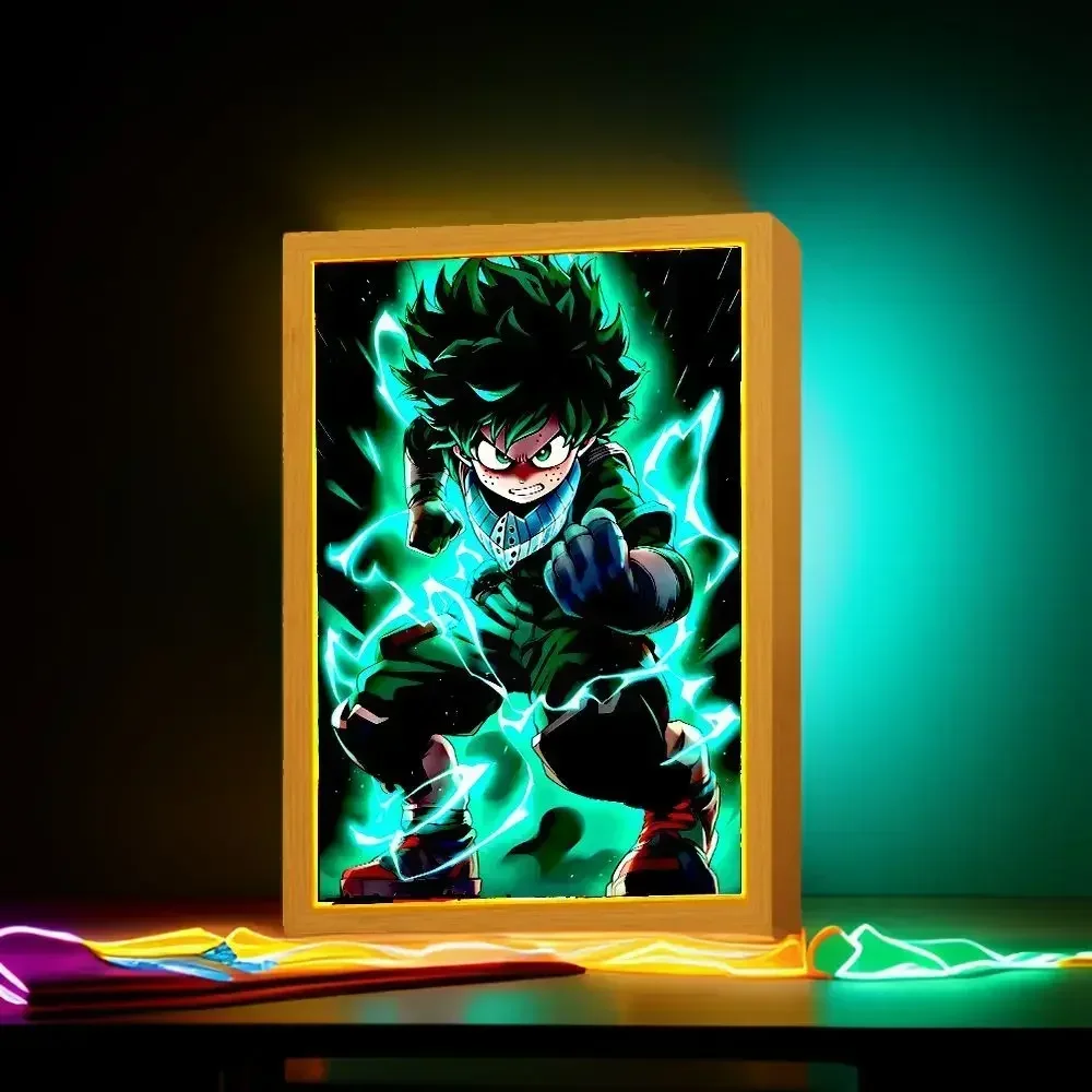 Anime Light Painting Picture Frame My Hero Academy Led Night Light Moon Lamp Boku Figure Bedroom Home Tabe Decor Friends Gifts