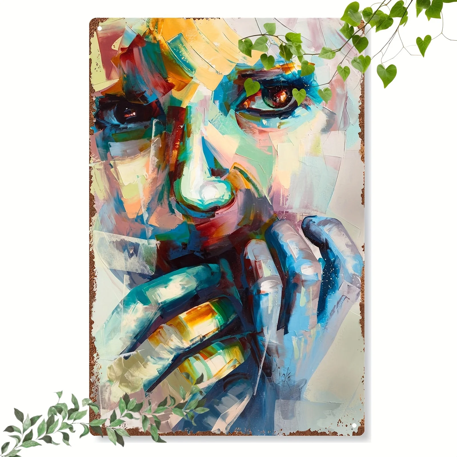 

Vibrant Abstract Metal Wall Art - 8x12 Inch Frameless Iron Painting, Rustic Home and Office Decor, Textured Finish