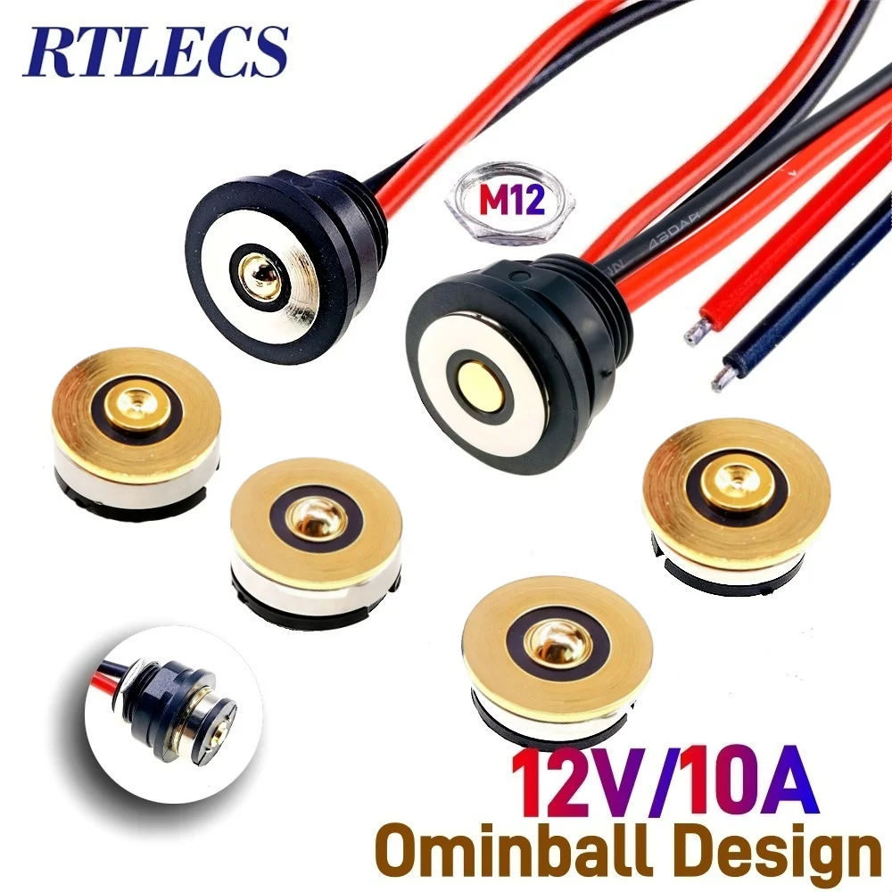 Circular Shape 10A 24V/18A Magnetic Pogo Pin Connector OD13mm OD15mm Male Female Probe DC Power Charging 16AWG Line Thread M12