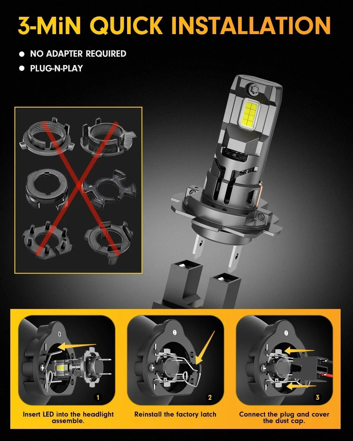 FAHREN 𝐋𝐚𝐭𝐞𝐬𝐭-𝐆𝐞𝐧 Brightest H7/H7LL LED Headlight Bulbs Kit Low/Fog Beam, 450000 Lumens 1500% 6500K Cool White, Real 1:1 Mini OEM Size, No Adapter Needed, Canbus Ready, IP68 10-Year Service Life, Pack of 2