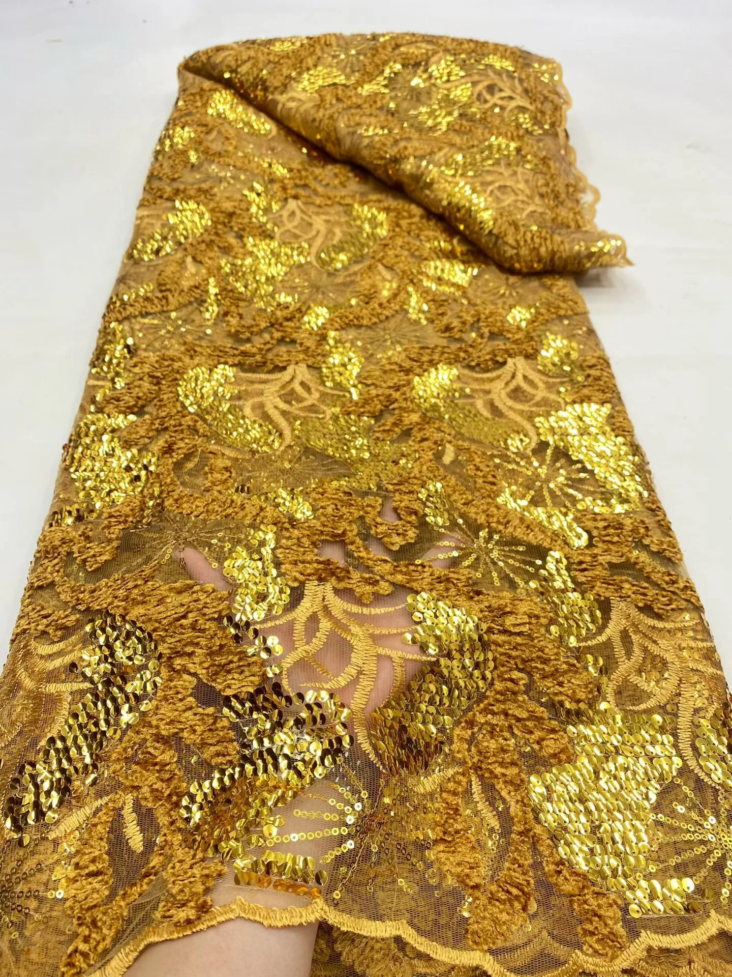 

2025 африканская нигерийская высококачественная тюль с блестками, кружевная ткань для выпускных платьев, вышивка бисером, сетчатая ткань, 5 ярдов DP0464