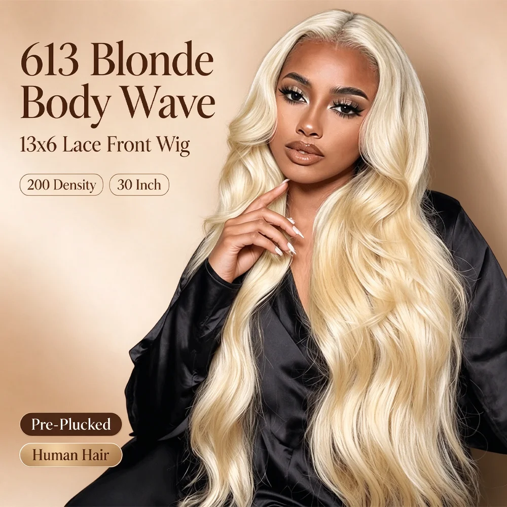 30 Inch 613 13x6 Lace Front Wig Human Hair 200 Density Blonde Lace Front Wigs Pre Plucked Blonde Wig Body Wave Human Hair Wigs