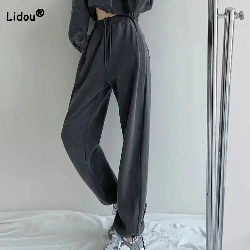 

Trend Love Label Jogger Pants Casual Solid Color Drawstring High Waist Spring Autumn Loose Bloomers All-match Sports Pants Women