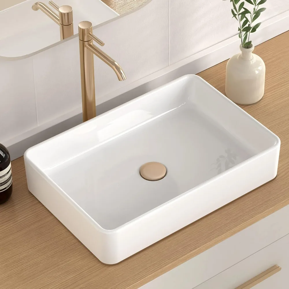 

20 Inch Rectangular White Ceramic Vessel Sink for Bathroom Vanity Cabinet Lavatory