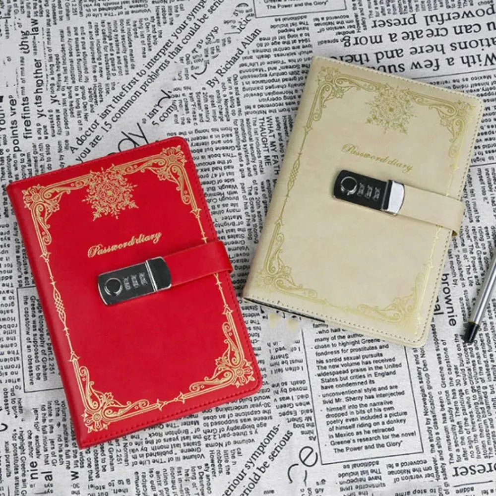 

PU Leather Journal Notebook With Lock A5 100Sheets Line Paper Personal Notebook Hard Cover Retro Lockable Secrets Journal Gift
