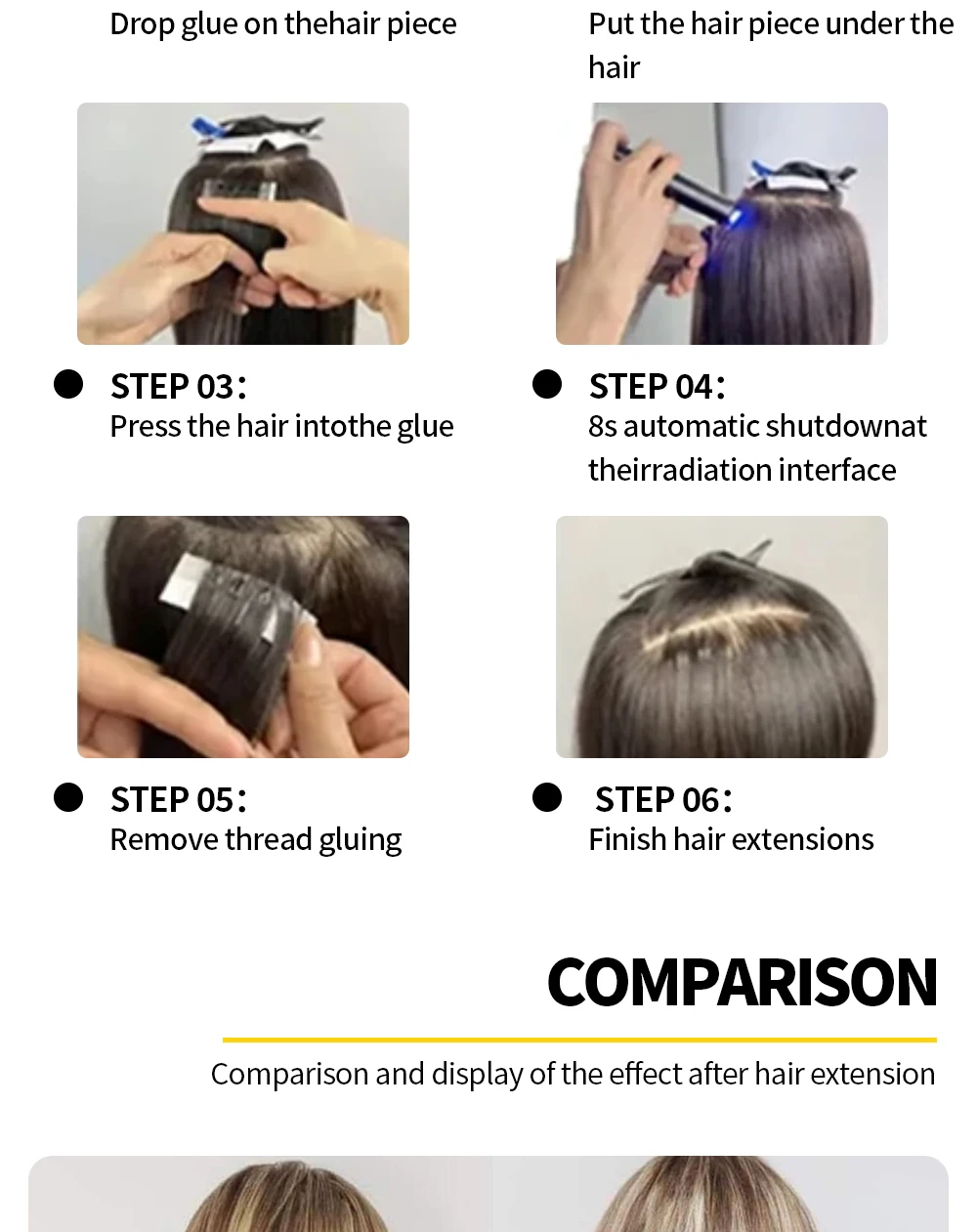 Professionelles Haarverlängerungs-Set mit UV-Licht, V-Licht, Klebewerkzeugen und Komplettzubehör für den professionellen Einsatz – Detail 7