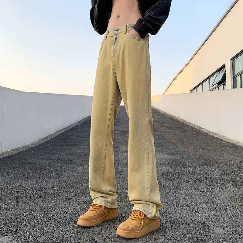 

Waed Clay Color Men's Jeans Loose Straight Leg Bell Bot Spring Autumn New Sle Retro American High Street Long Pants