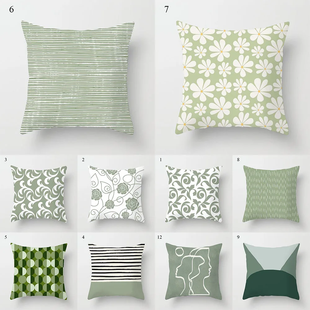 45 * 45cm Simple Geometry Fresh Green Printing Pattern Cushion Cover for Home Living Room Sofa Decoration Pillow