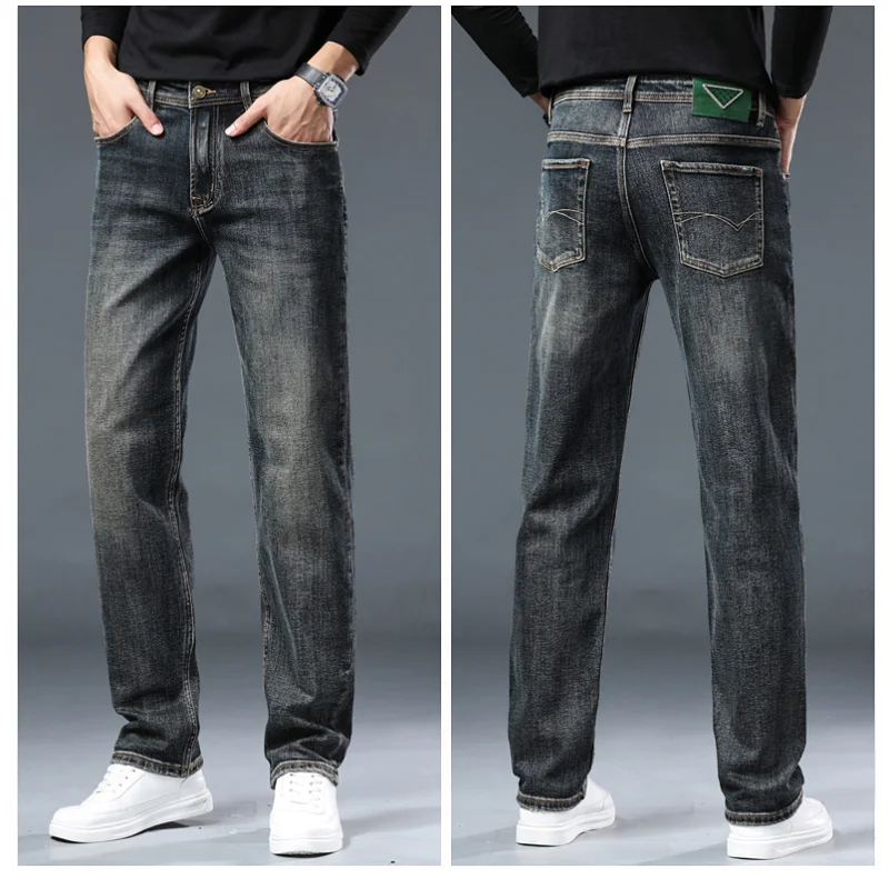 High-end retro blue nostalgic color jeans 2024 autumn and winter new fashion elastic straight washed casual jeans