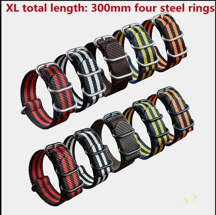 XL size 300 long nylon watch band four rings in one 18.20.22.23.24.26.28MM