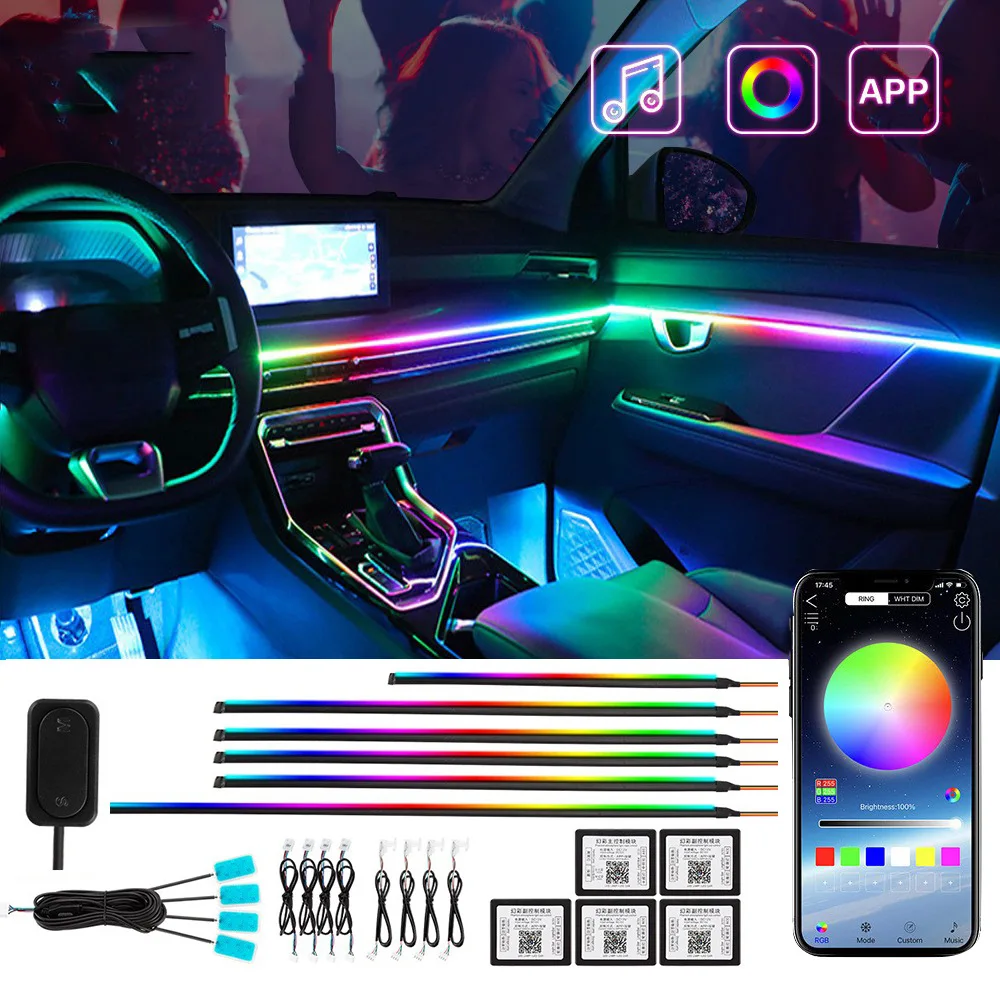 

RGB Car Interior Decor Light Strip App Control Music Sync Light Strip LED Symphony Ambient Lights Decorations Atmosphere Lamp